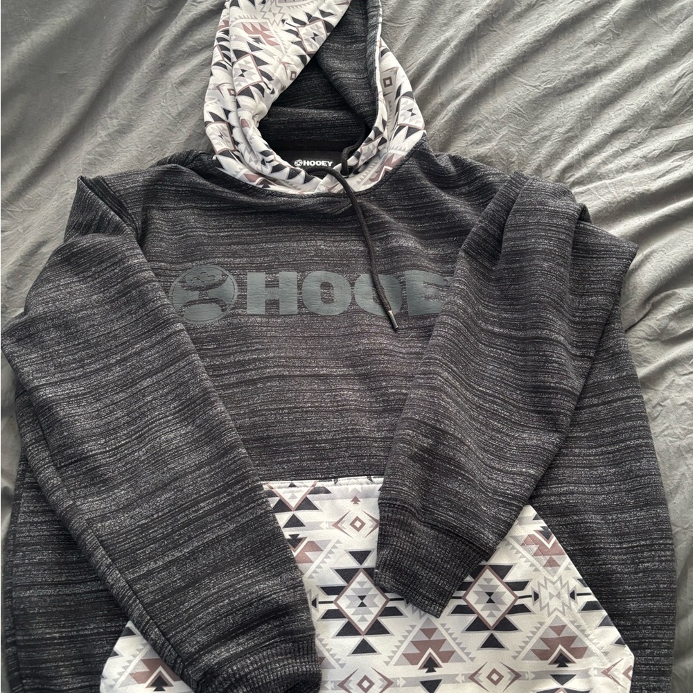 Hooey Charcoal and White Geometric Hoodie
